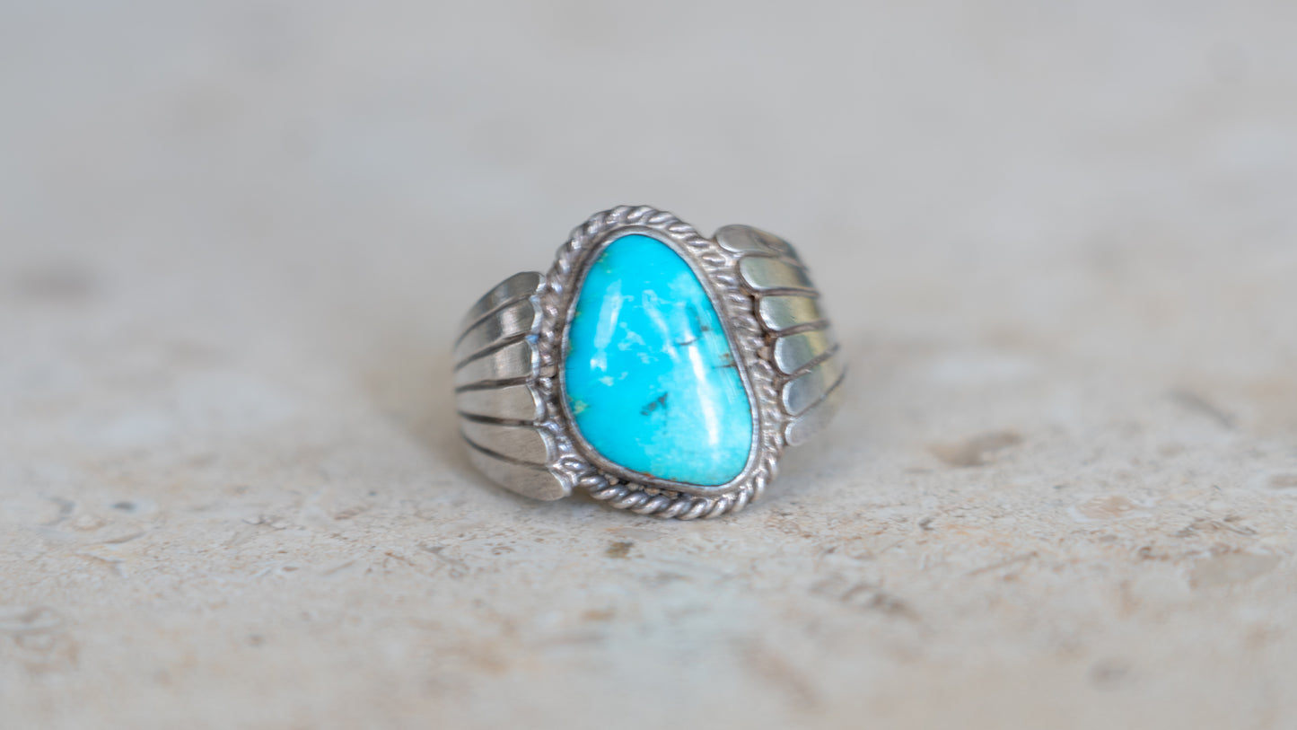 Southwestern Silver-smited Turquoise Southwest Ring Size-11