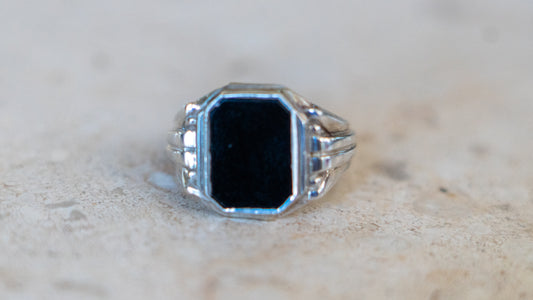 1940s European Stepped Art Deco Onyx Ring Size-10.5