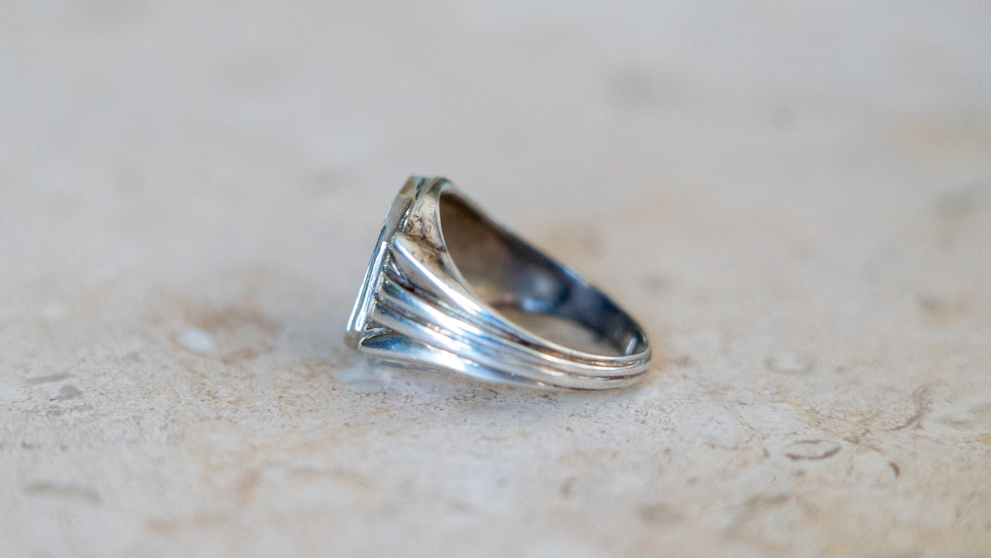 1940s European Stepped Art Deco Onyx Ring Size-10.5