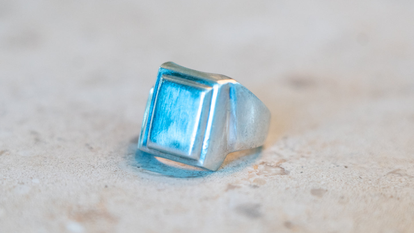 Mexico Cubist Sterling Signet Ring Size-9