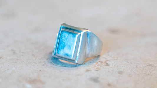 Mexico Cubist Sterling Signet Ring Size-9