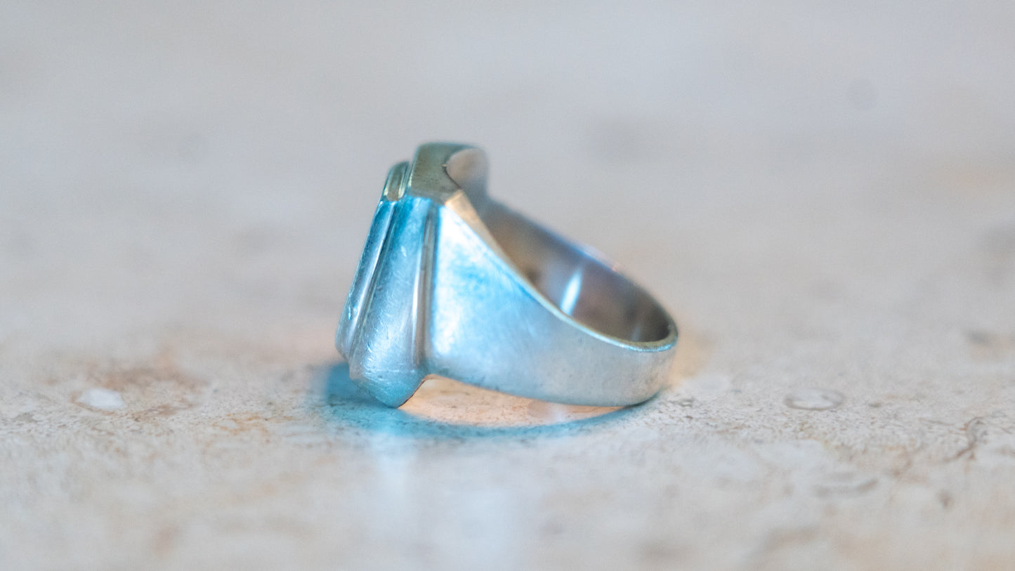 Mexico Cubist Sterling Signet Ring Size-9
