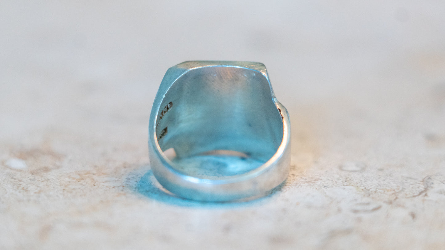 Mexico Cubist Sterling Signet Ring Size-9