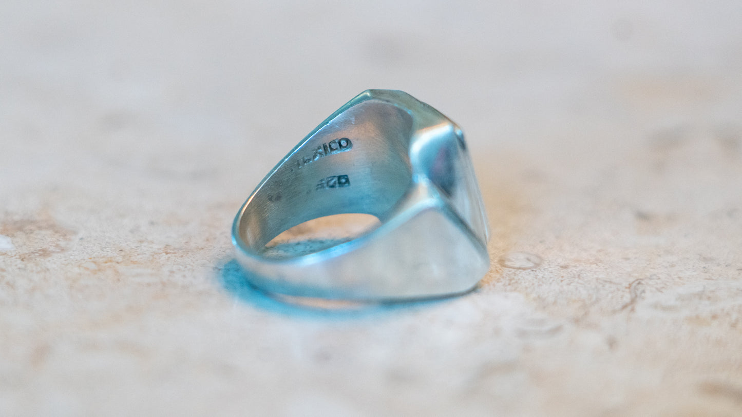 Mexico Cubist Sterling Signet Ring Size-9
