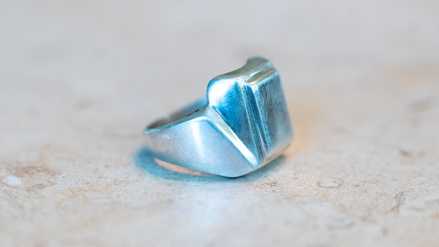 Mexico Cubist Sterling Signet Ring Size-9