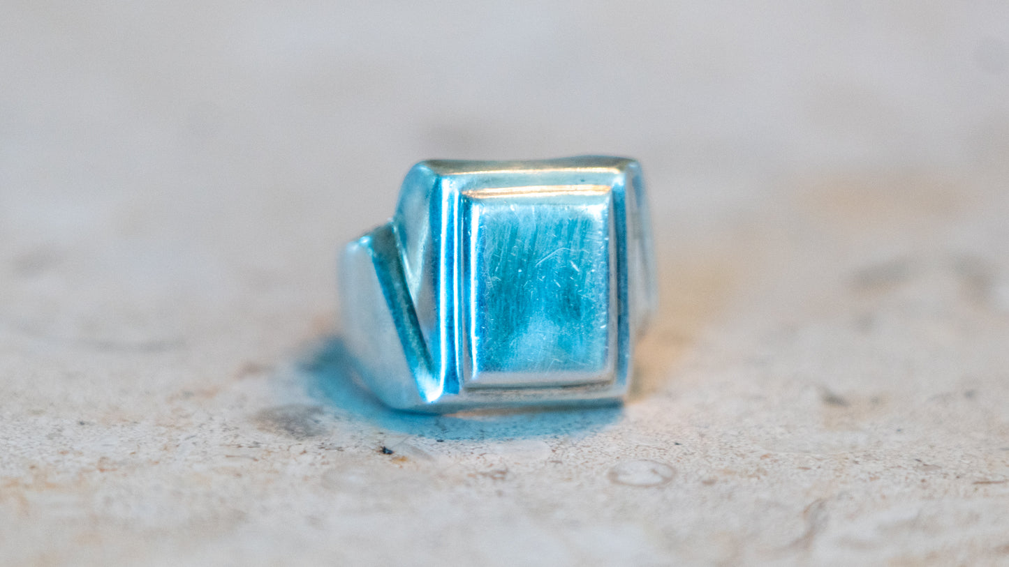 Mexico Cubist Sterling Signet Ring Size-9