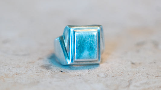 Mexico Cubist Sterling Signet Ring Size-9