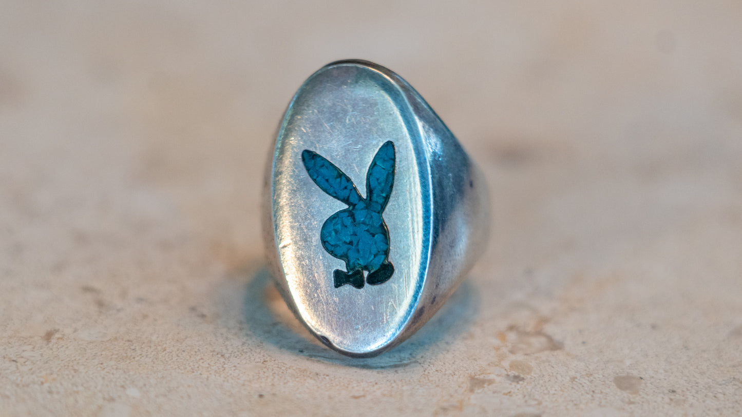 Solid Sterling 1960s Large Oval Playboy Bunny Size-11