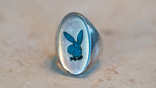 Solid Sterling 1960s Large Oval Playboy Bunny Size-11