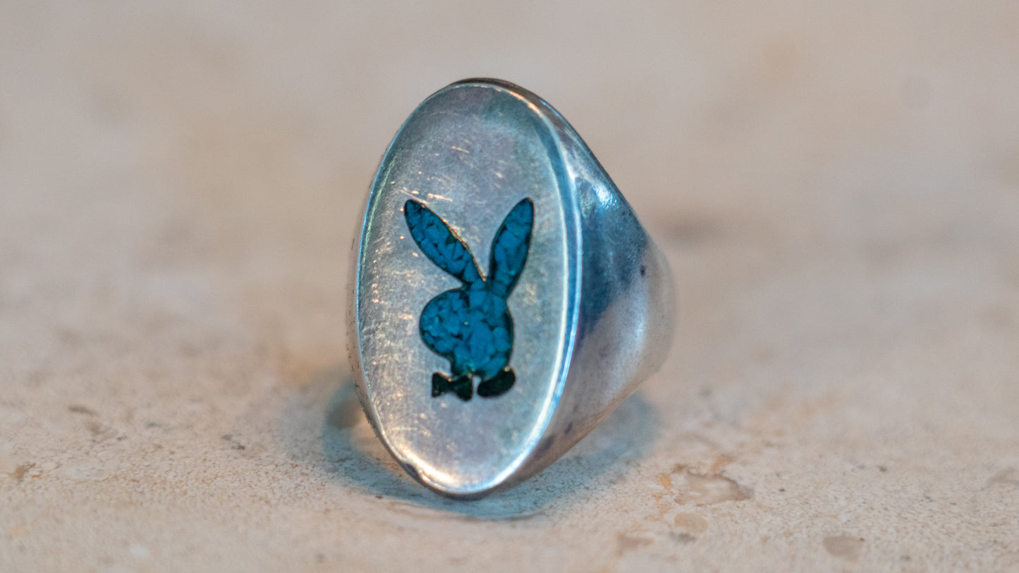 Solid Sterling 1960s Large Oval Playboy Bunny Size-11