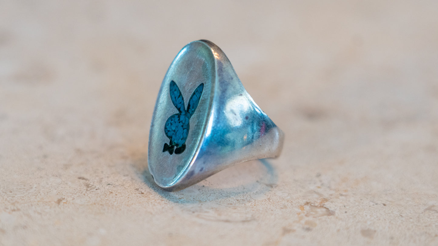 Solid Sterling 1960s Large Oval Playboy Bunny Size-11