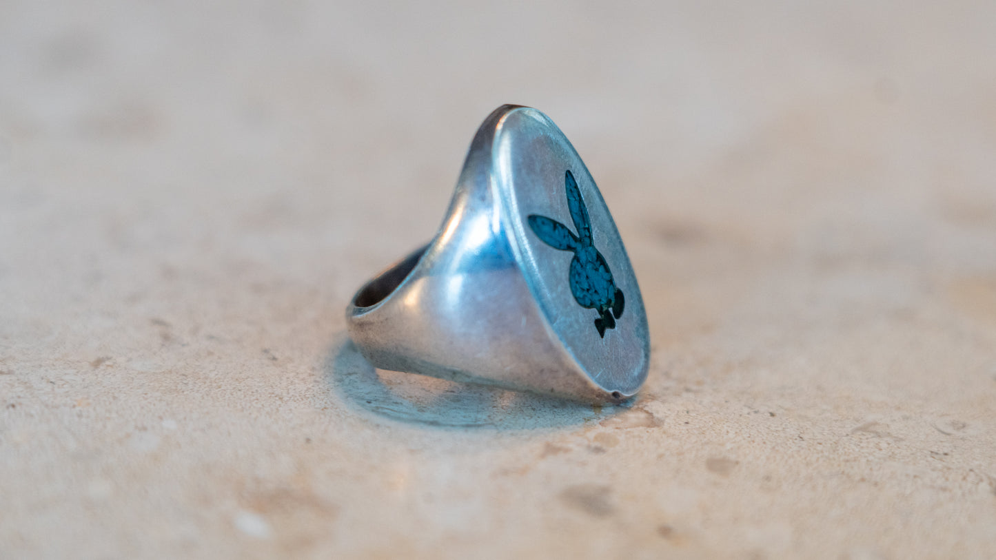Solid Sterling 1960s Large Oval Playboy Bunny Size-11