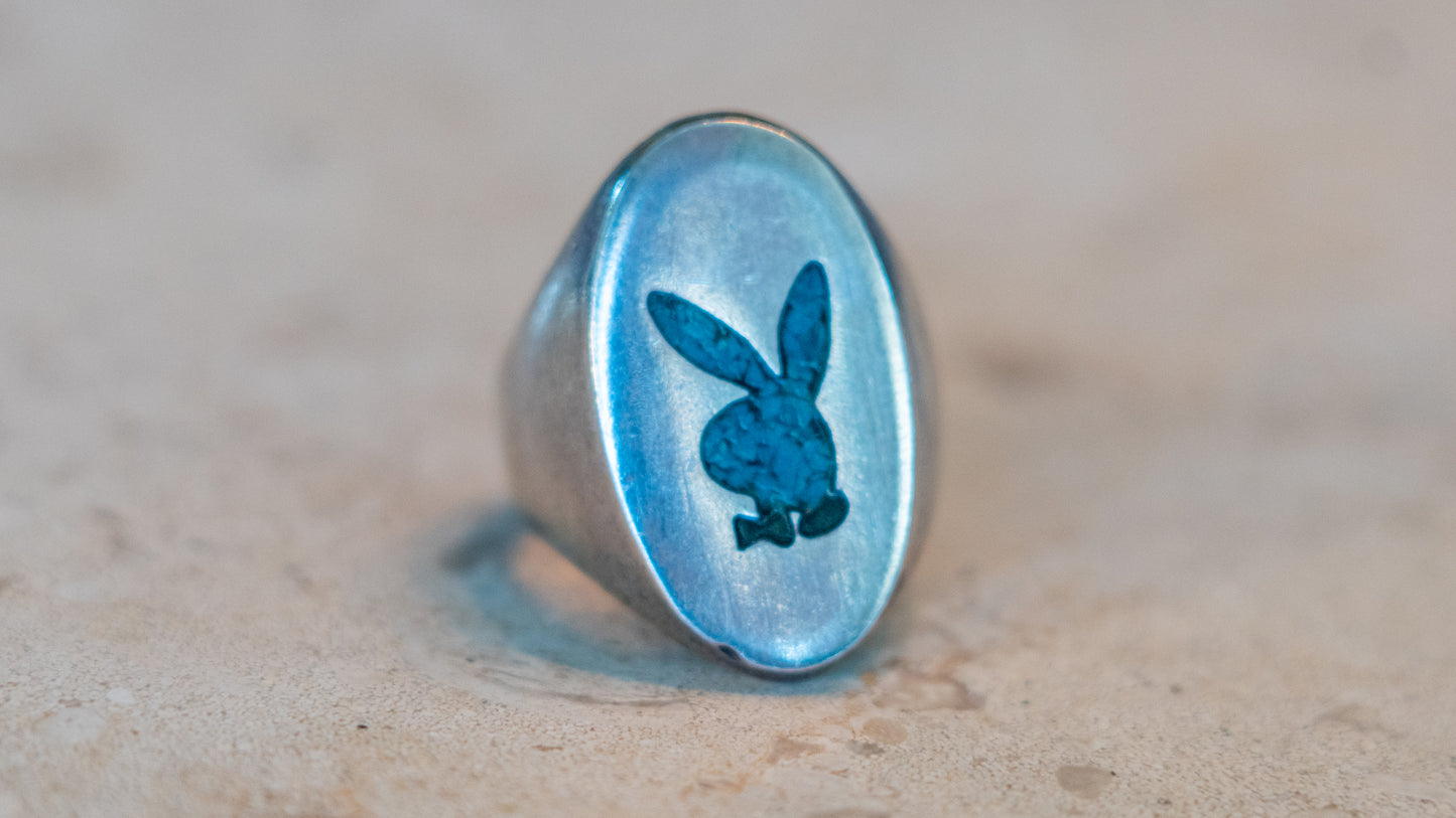 Solid Sterling 1960s Large Oval Playboy Bunny Size-11