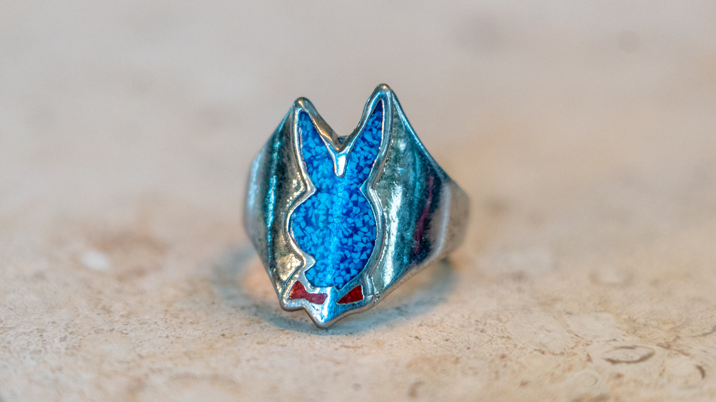 1970s Crushed Turquoise & Carnelian Bunny Rings