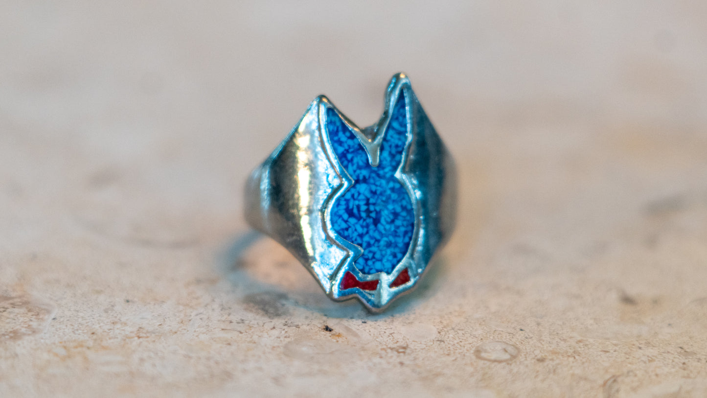 1970s Crushed Turquoise & Carnelian Bunny Rings