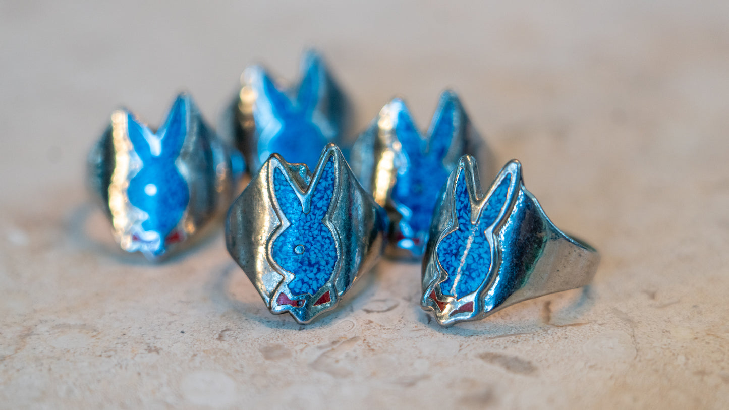1970s Crushed Turquoise & Carnelian Bunny Rings