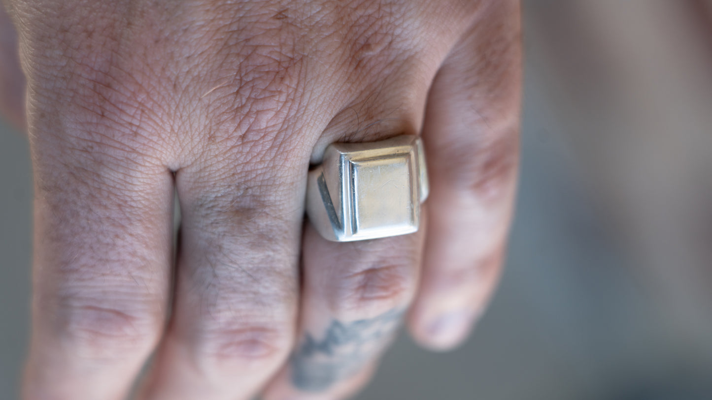 Mexico Cubist Sterling Signet Ring Size-9