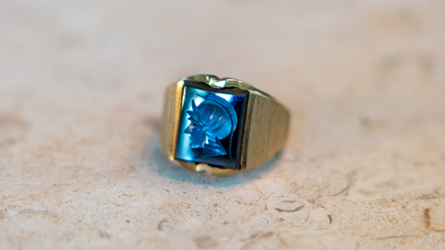 1950s Carved Hematite Centurion Ring Size-10.5