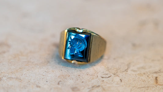 1950s Carved Hematite Centurion Ring Size-10.5