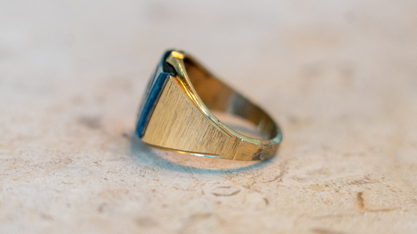 1950s Carved Hematite Centurion Ring Size-10.5