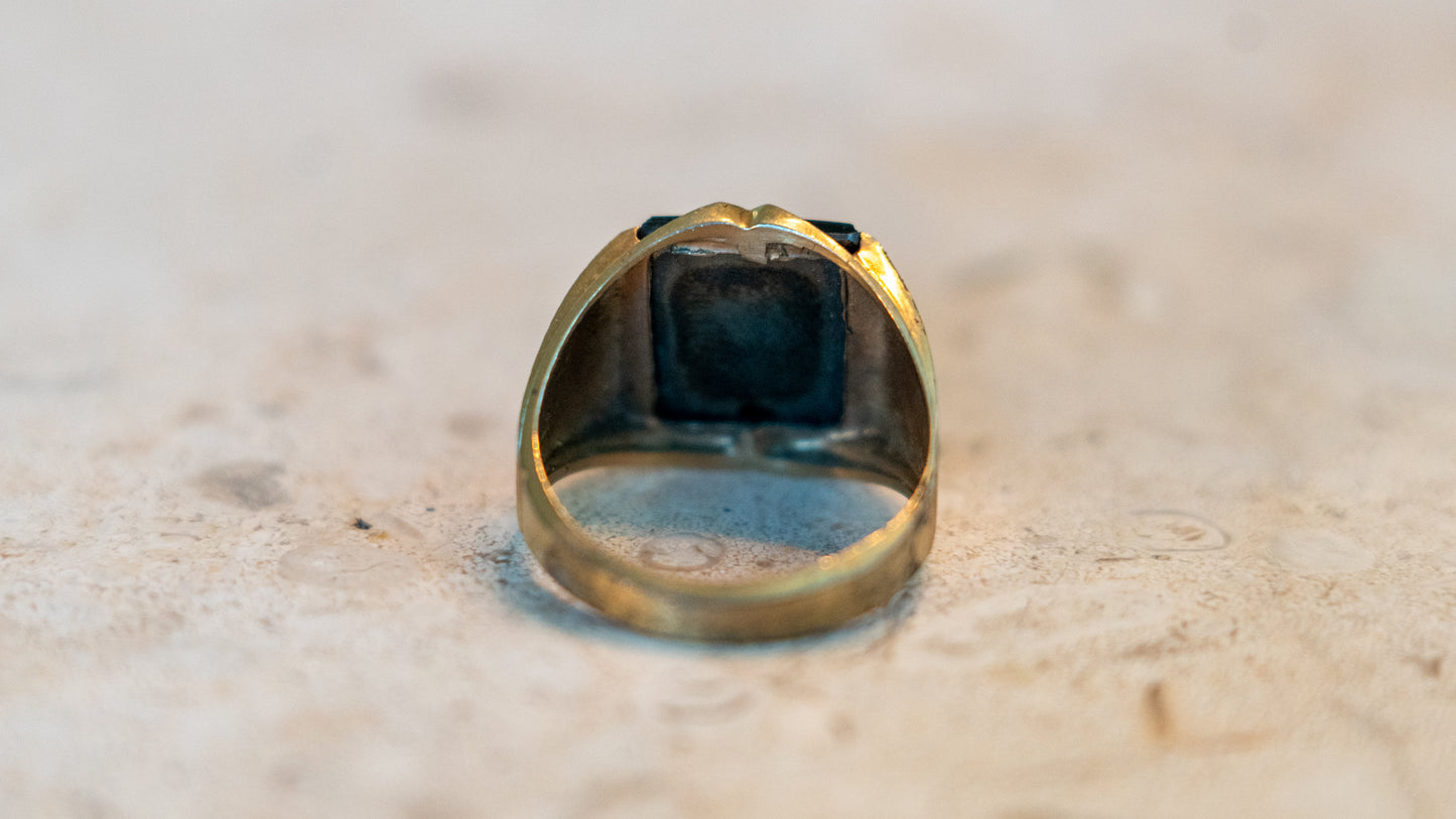 1950s Carved Hematite Centurion Ring Size-10.5