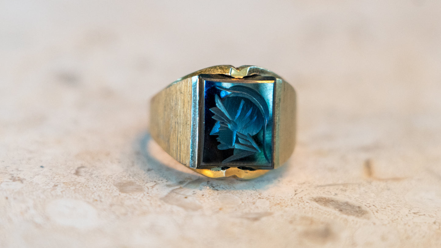 1950s Carved Hematite Centurion Ring Size-10.5