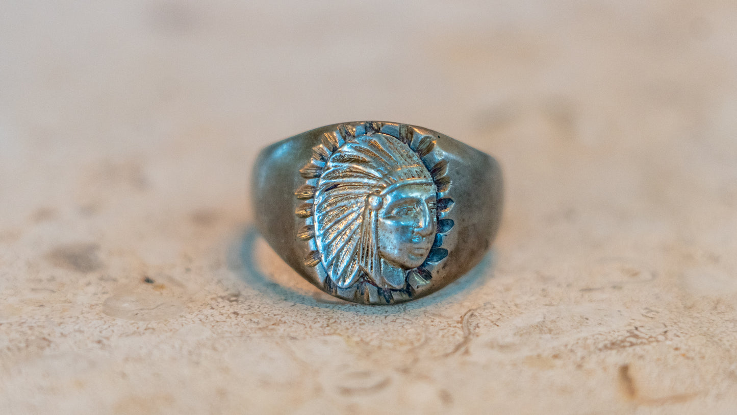 Small Body Chief Head 1940s Mexican Biker Ring Size-11