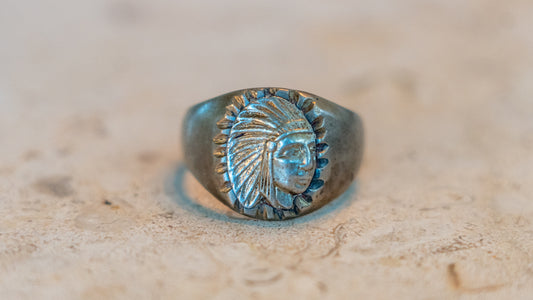 Small Body Chief Head 1940s Mexican Biker Ring Size-11