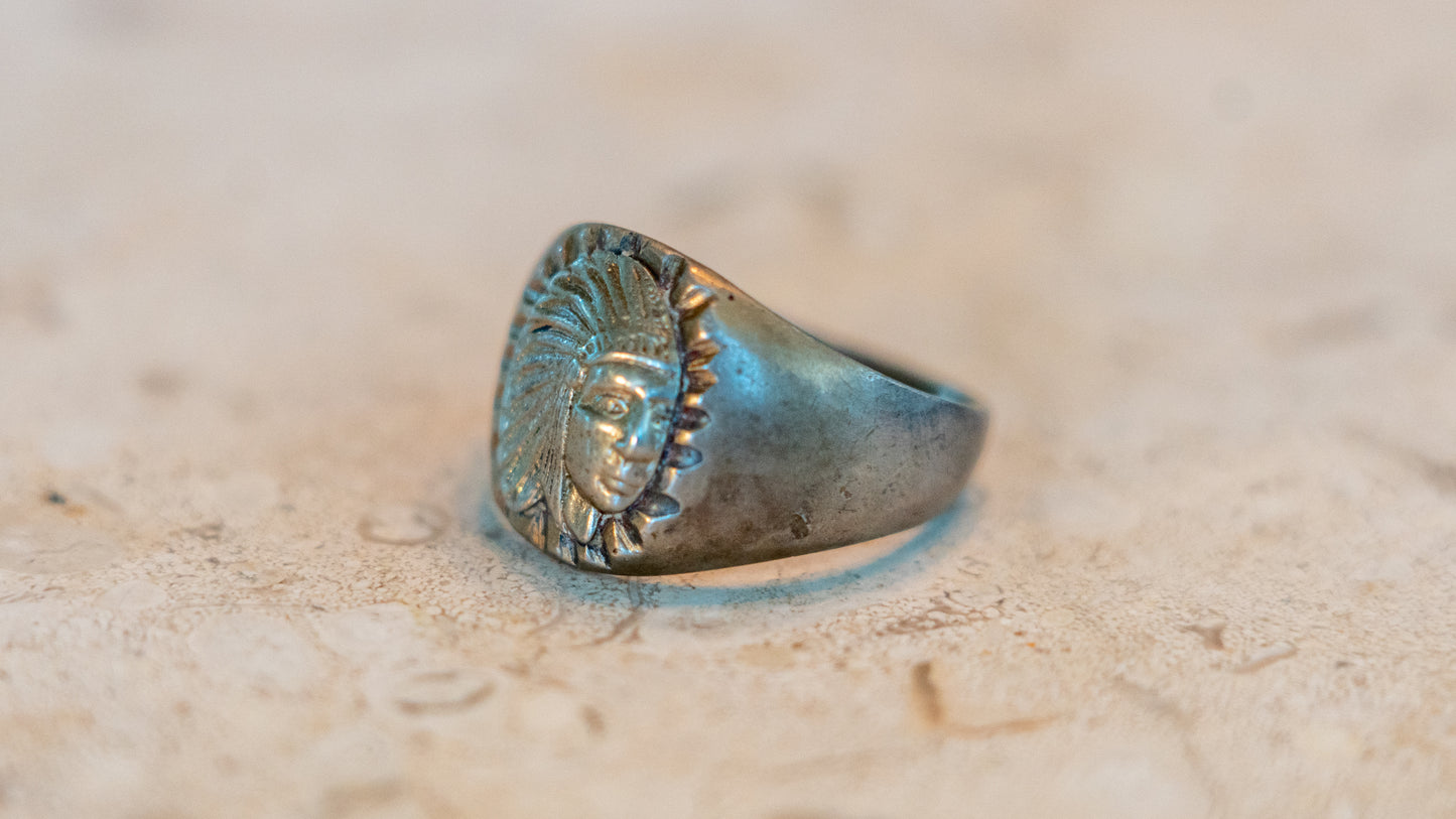 Small Body Chief Head 1940s Mexican Biker Ring Size-11