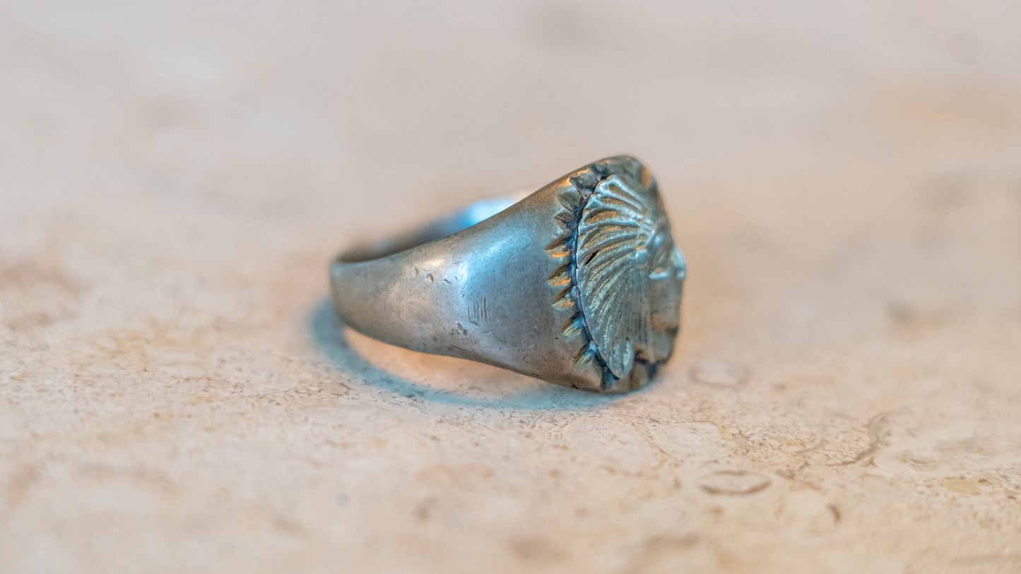 Small Body Chief Head 1940s Mexican Biker Ring Size-11
