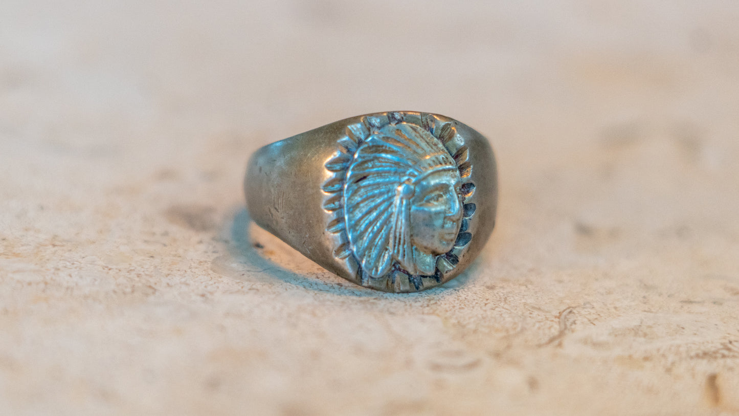 Small Body Chief Head 1940s Mexican Biker Ring Size-11