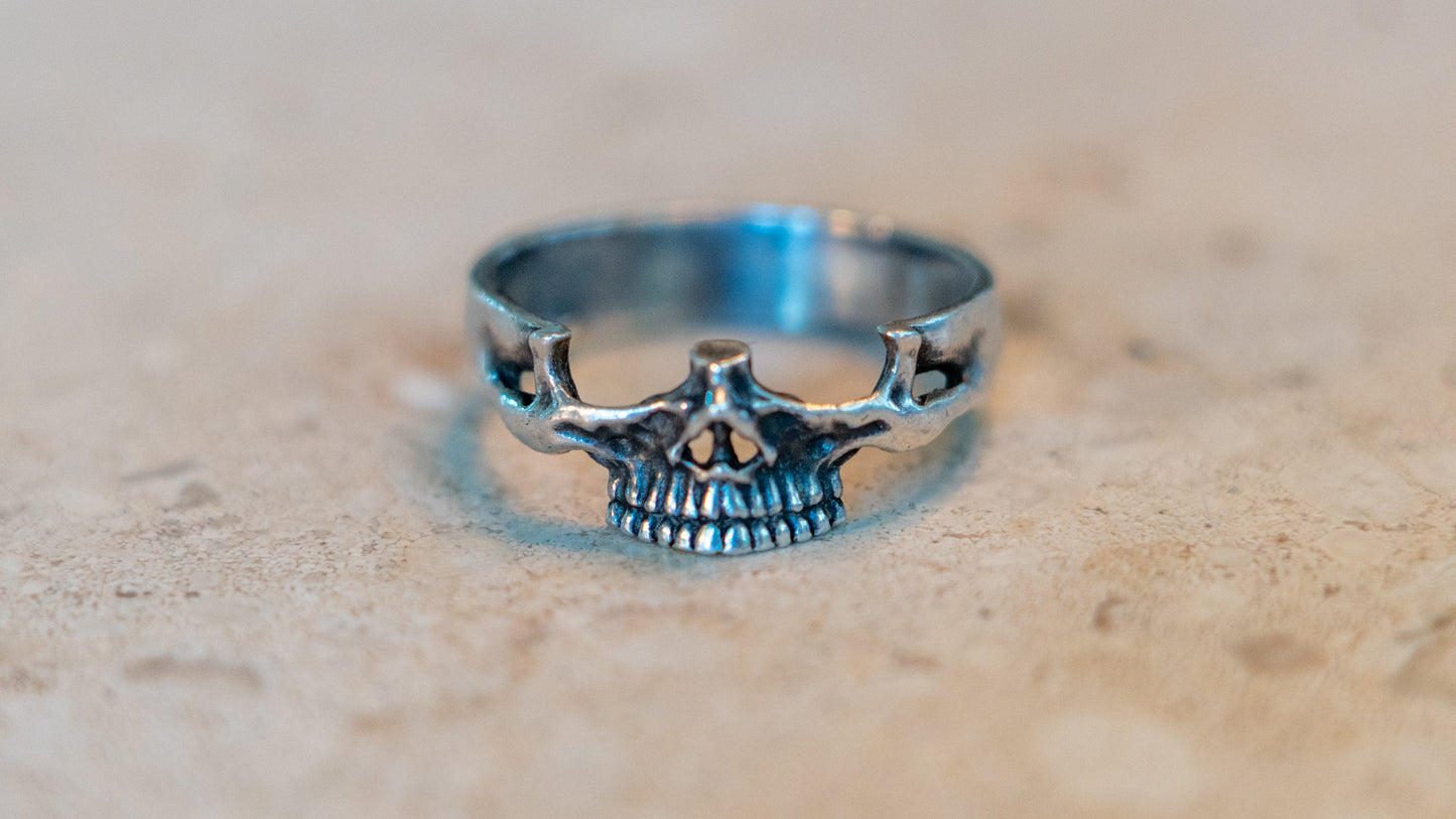 Vintage Half Head Skull Sterling Band Size-14