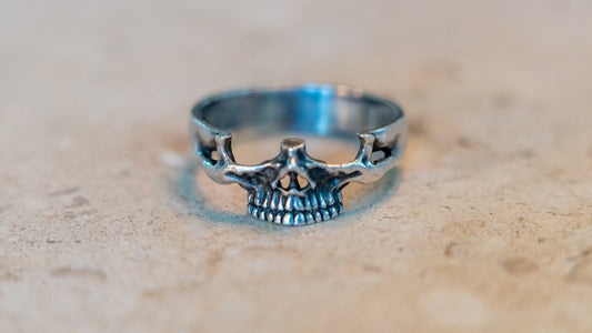 Vintage Half Head Skull Sterling Band Size-14