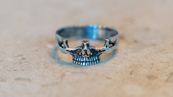 Vintage Half Head Skull Sterling Band Size-14