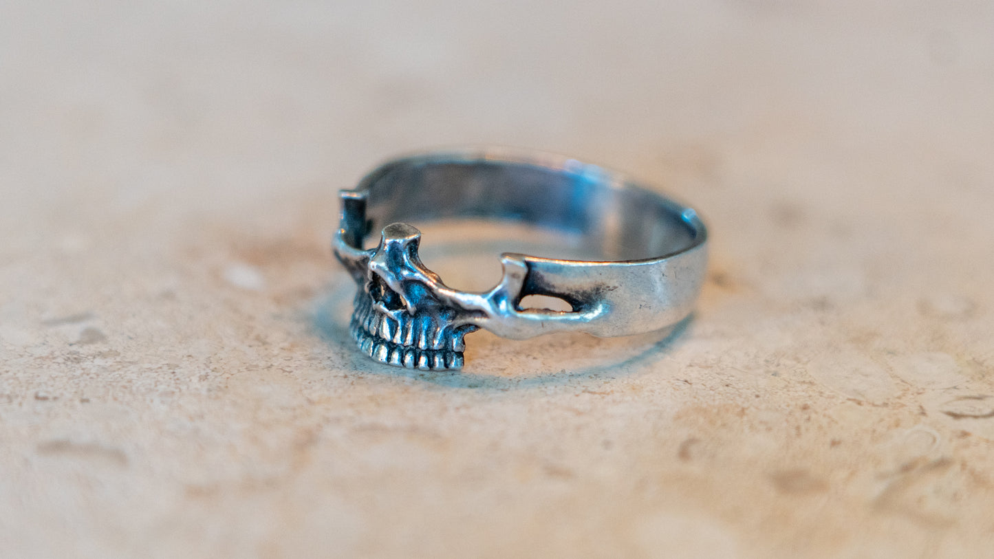 Vintage Half Head Skull Sterling Band Size-14