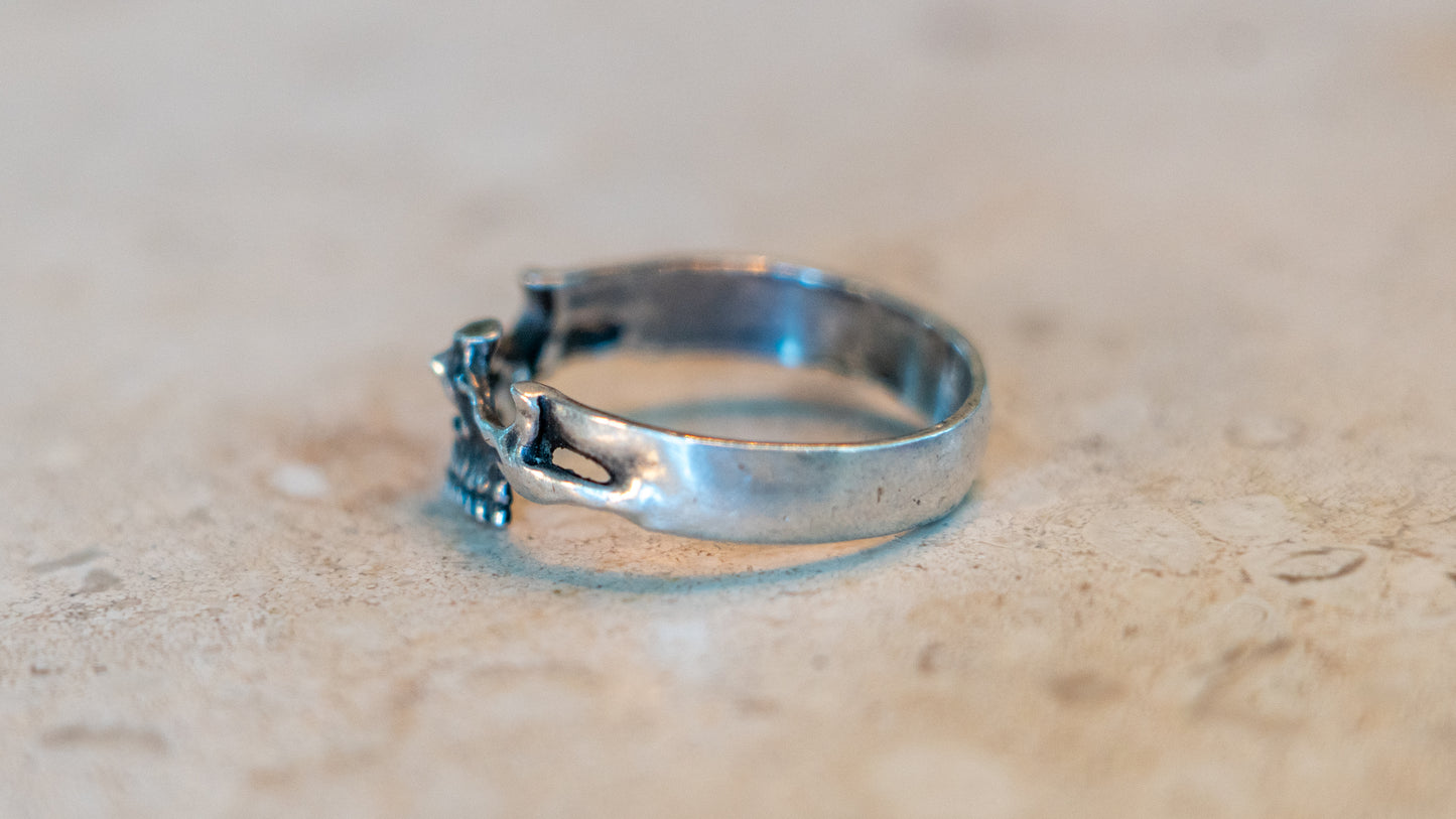 Vintage Half Head Skull Sterling Band Size-14