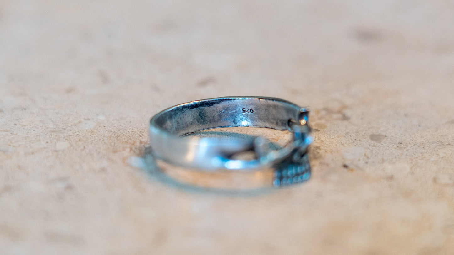 Vintage Half Head Skull Sterling Band Size-14