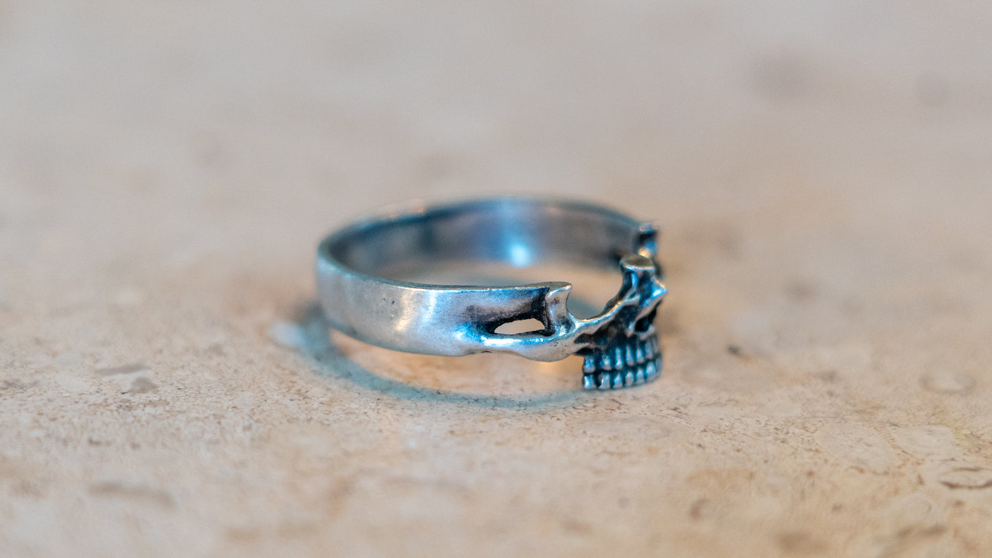 Vintage Half Head Skull Sterling Band Size-14