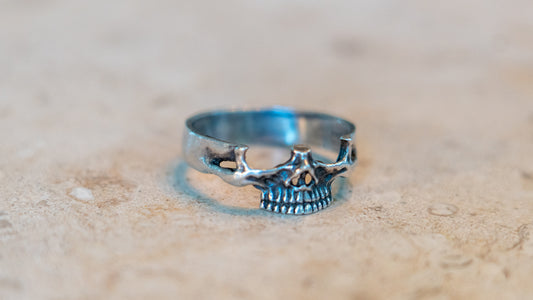 Vintage Half Head Skull Sterling Band Size-14