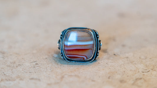 Excellent Harvey Era Southwestern Agate Ring Size-10