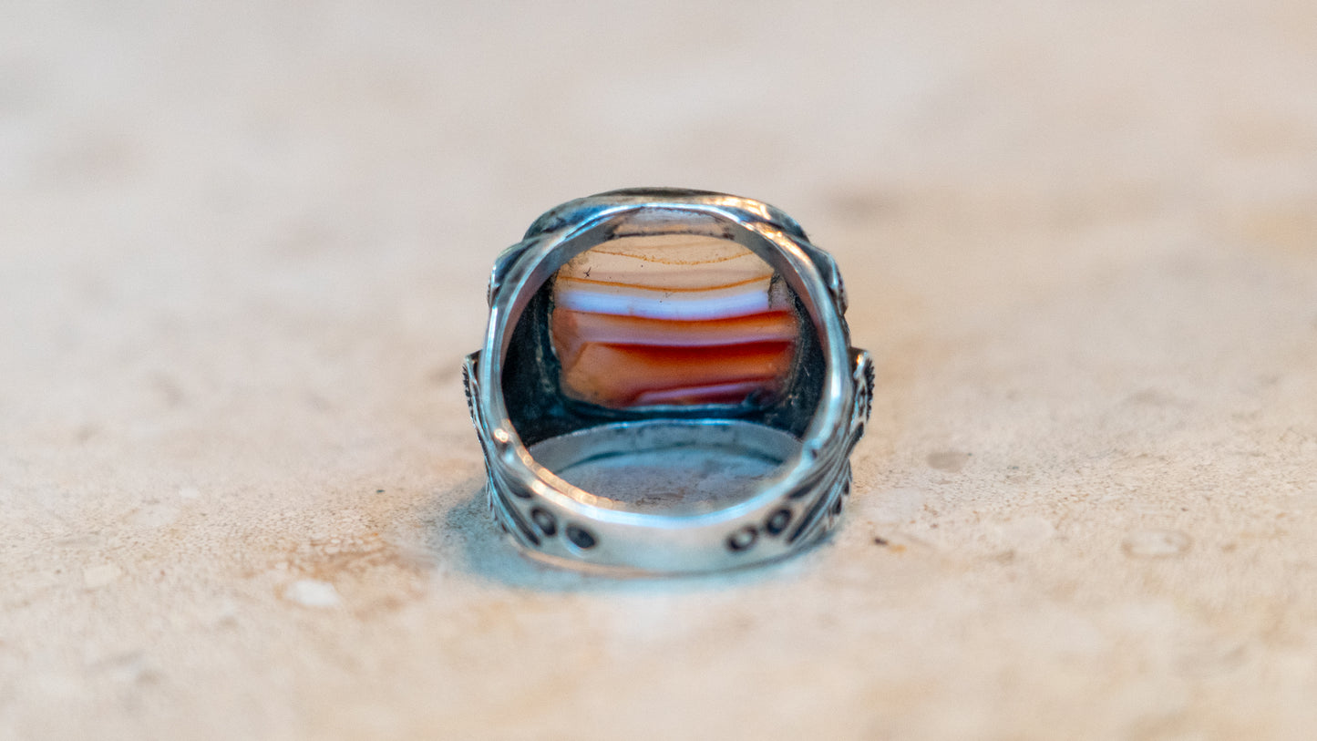 Excellent Harvey Era Southwestern Agate Ring Size-10