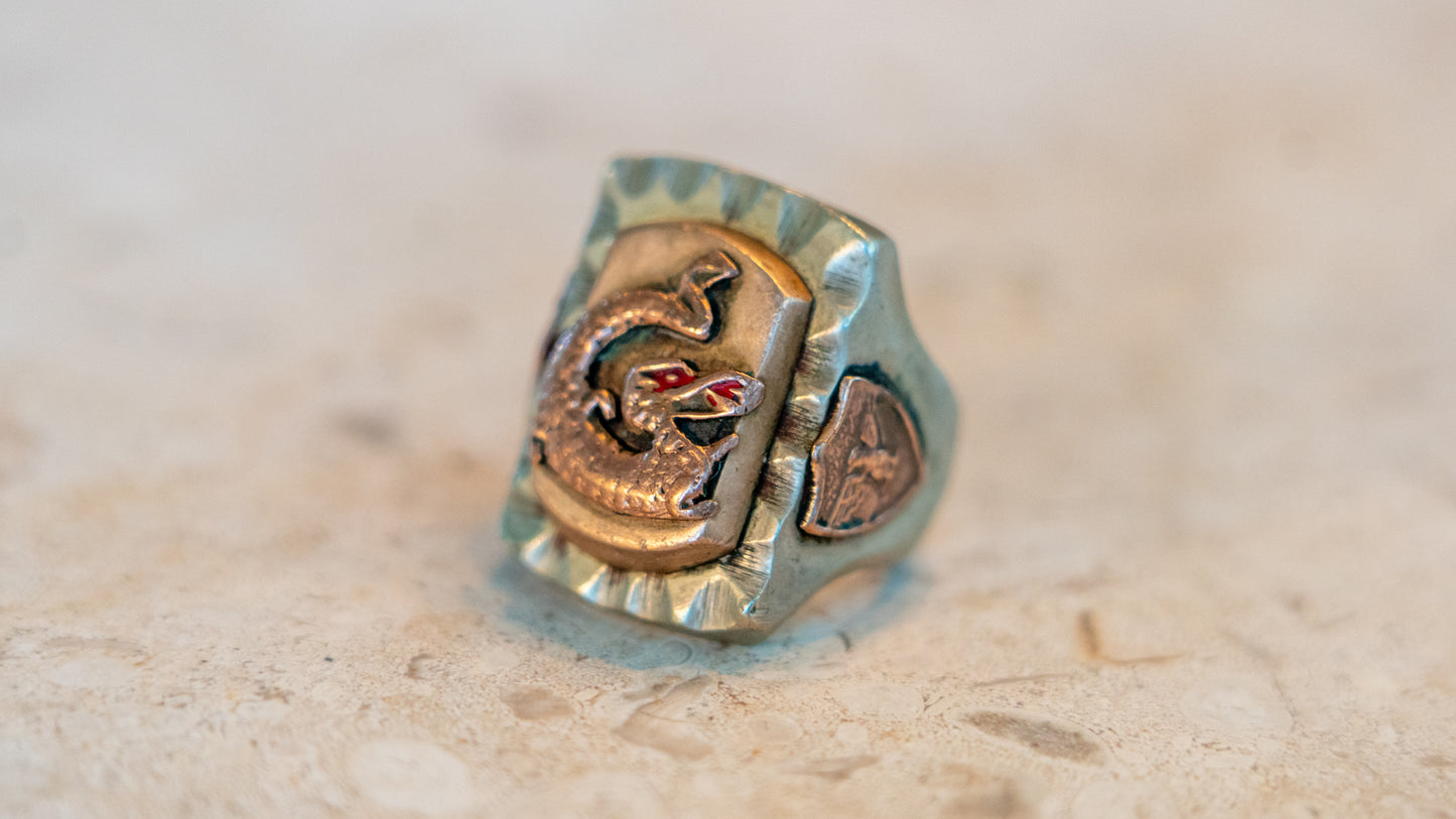 Big Body 1940s Dragon Mexican Biker Ring Size-10.5