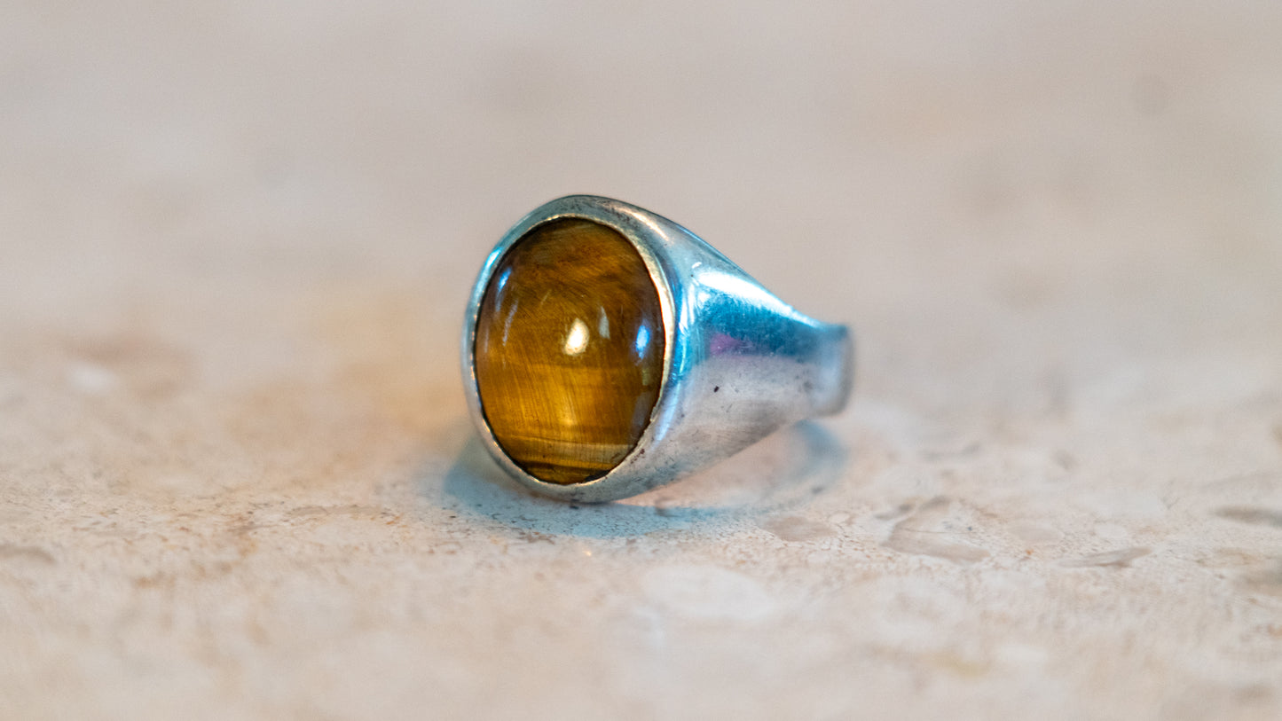 Mexico Tiger's Eye Ring Circa 1960s Size-10