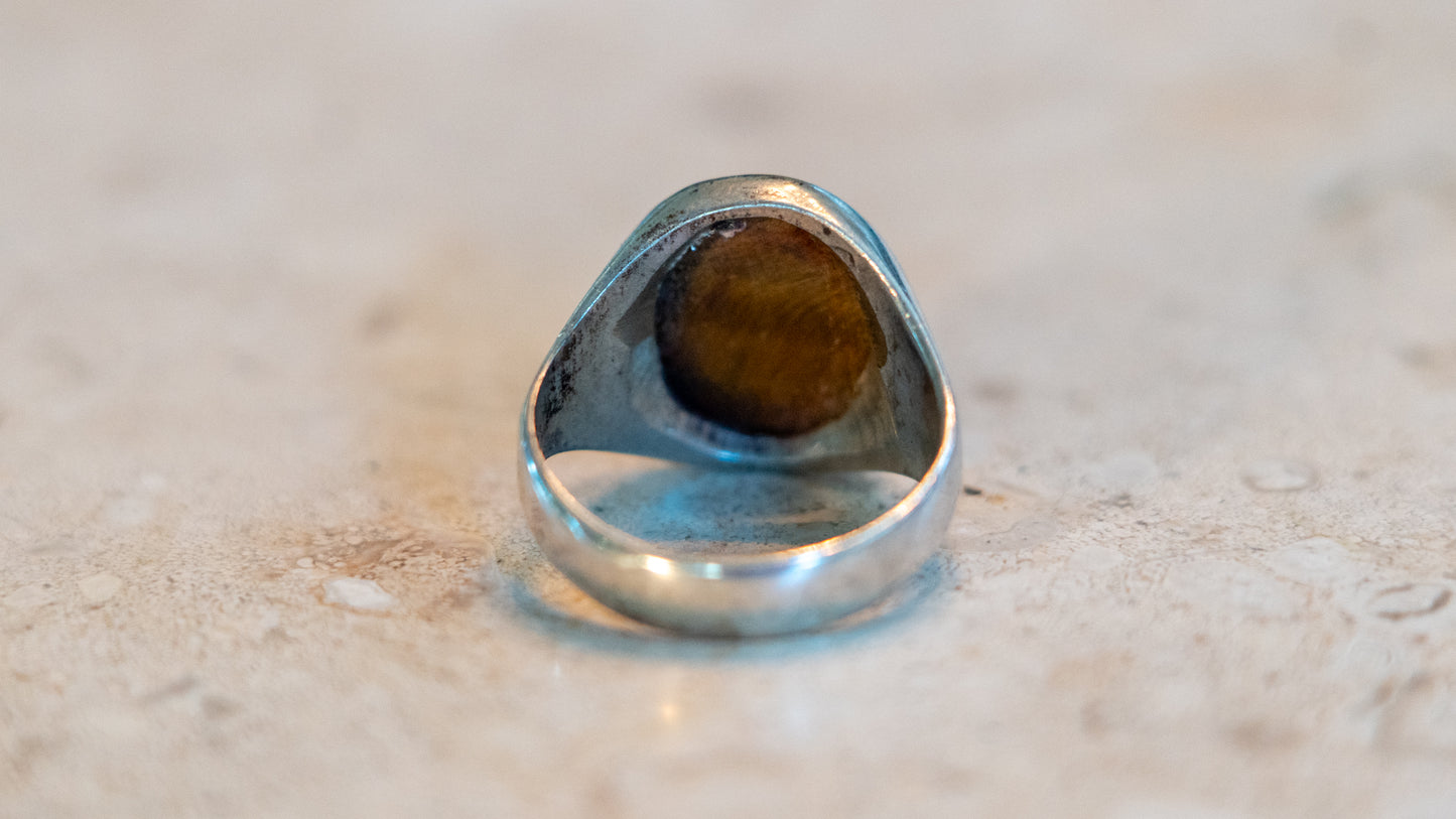 Mexico Tiger's Eye Ring Circa 1960s Size-10
