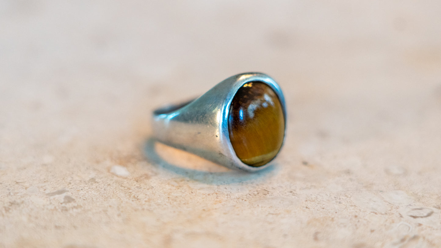 Mexico Tiger's Eye Ring Circa 1960s Size-10