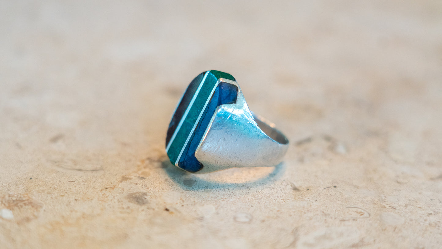 Heavy 22 Gram Multi Inlay Mexico Biker Ring Size-10