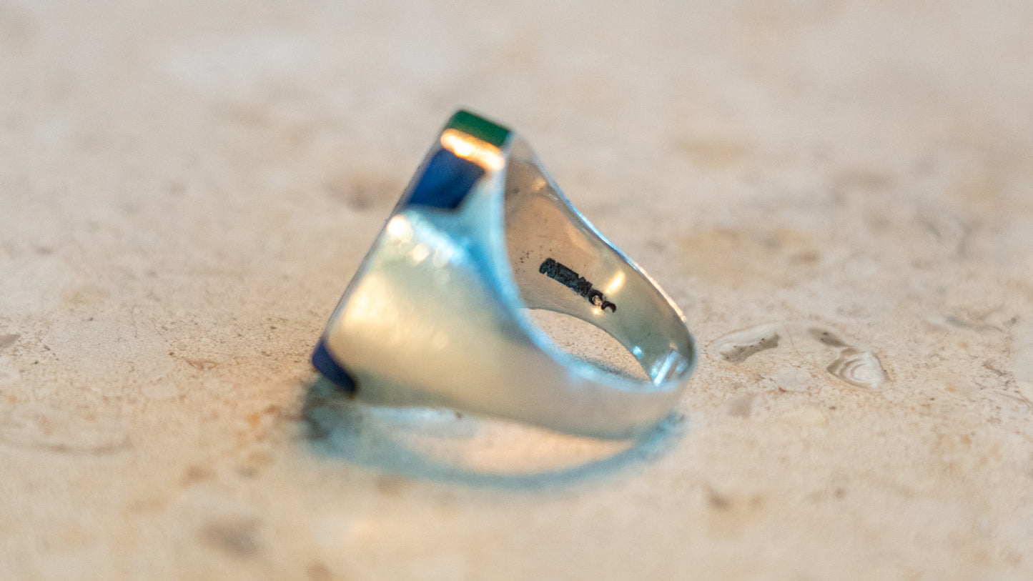 Heavy 22 Gram Multi Inlay Mexico Biker Ring Size-10