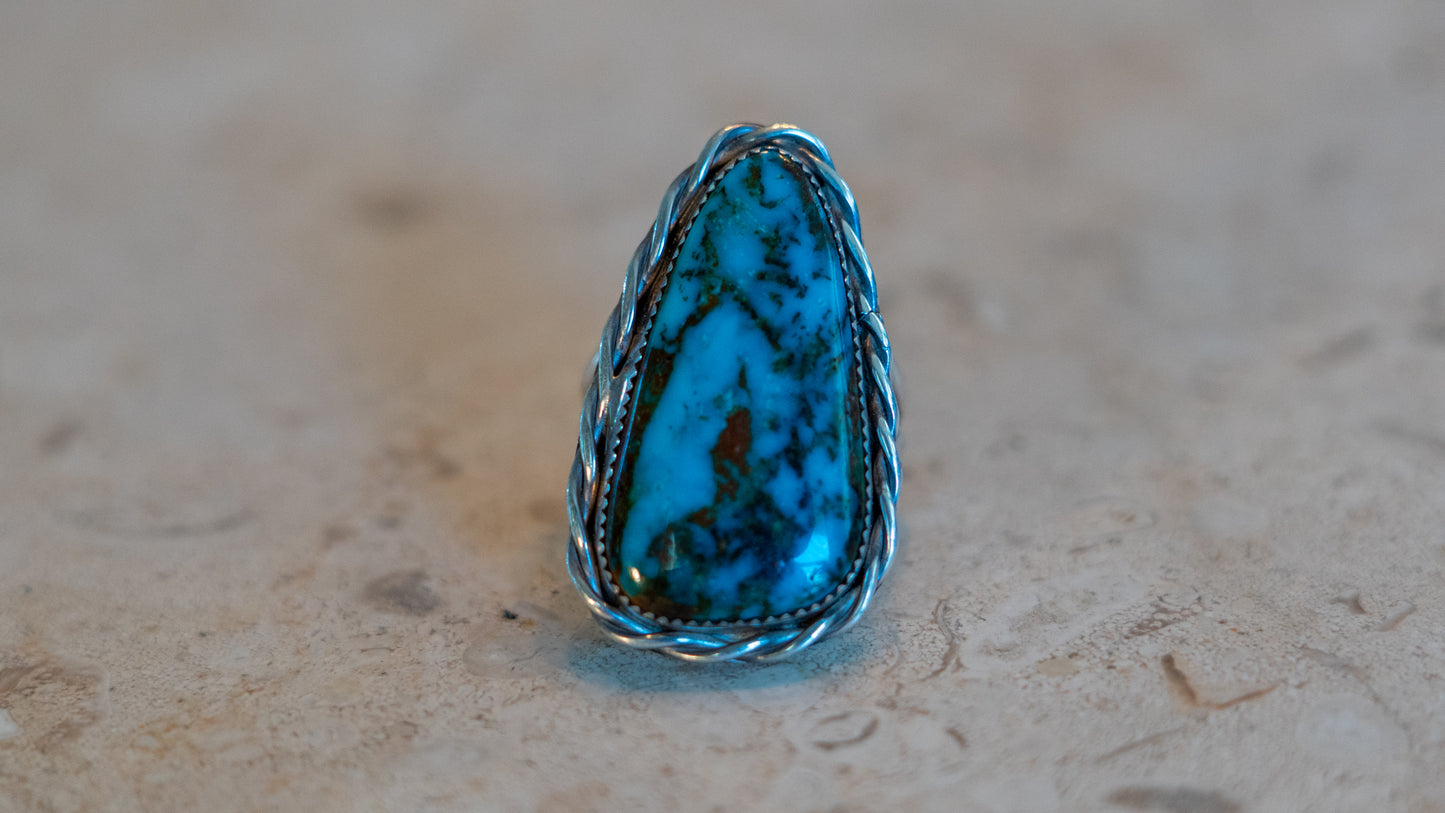 Huge Dark Matix Turquoise Ring "JAG" Size-10
