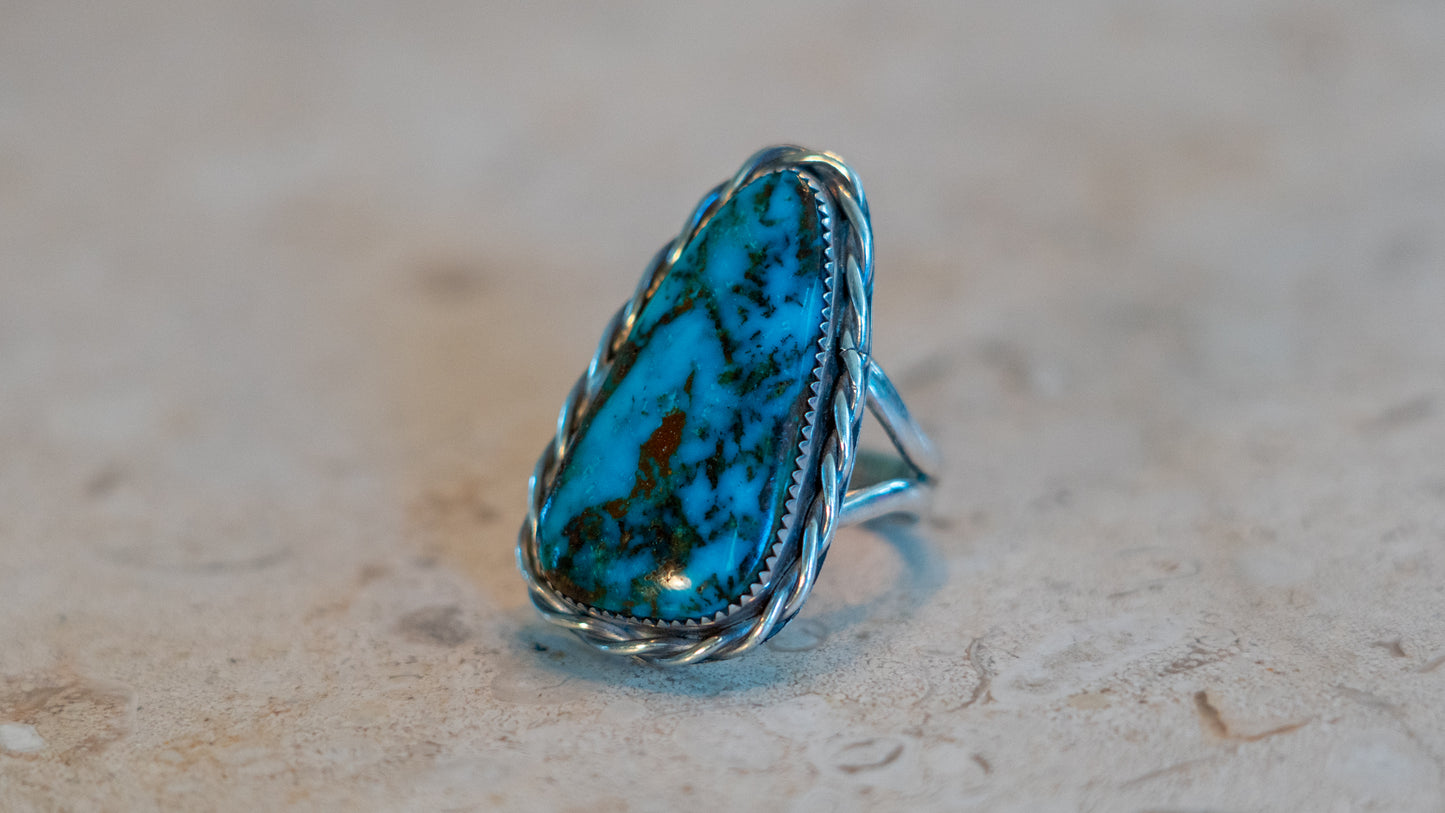 Huge Dark Matix Turquoise Ring "JAG" Size-10