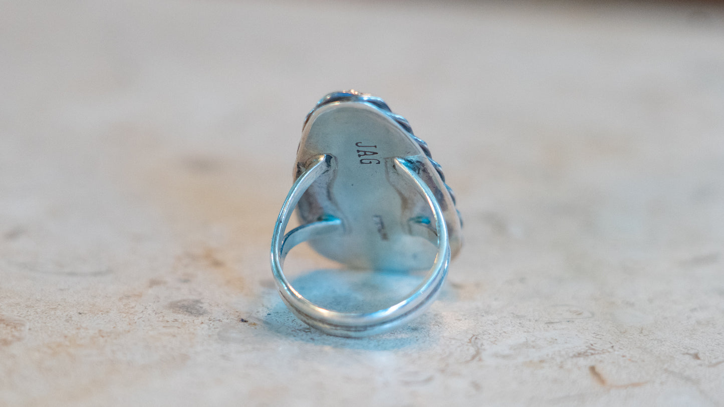 Huge Dark Matix Turquoise Ring "JAG" Size-10